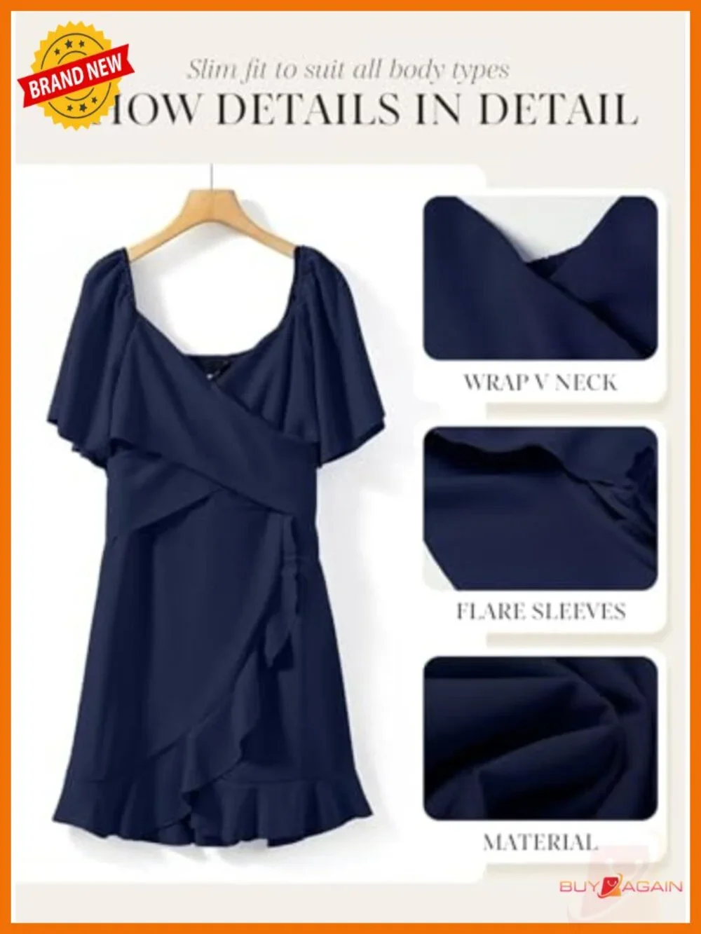 Wrap V Neck Smocked Waist Tiered Mini Dress with Flared Sleeves and Belt